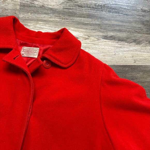 Vintage 80s Pendleton Red Women's Petite XL Wool Collared Pea Coat Made in U.S.A - Picture 6 of 7